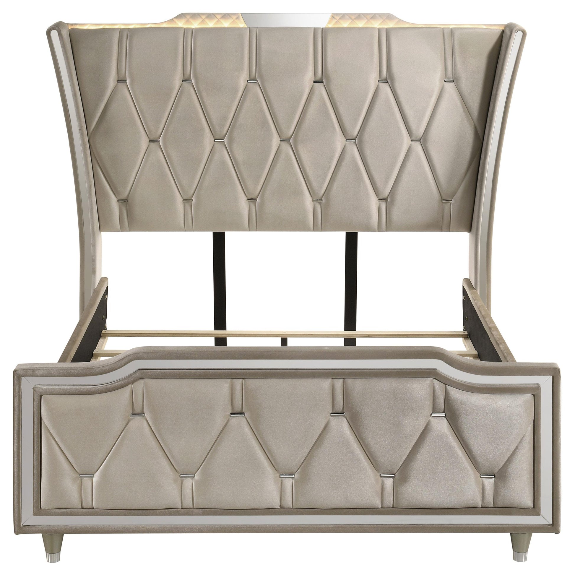  Coaster Furniture Lorient 222661Q Queen LED Upholstered Wingback Bed - Ivory/Camel IMAGE 12