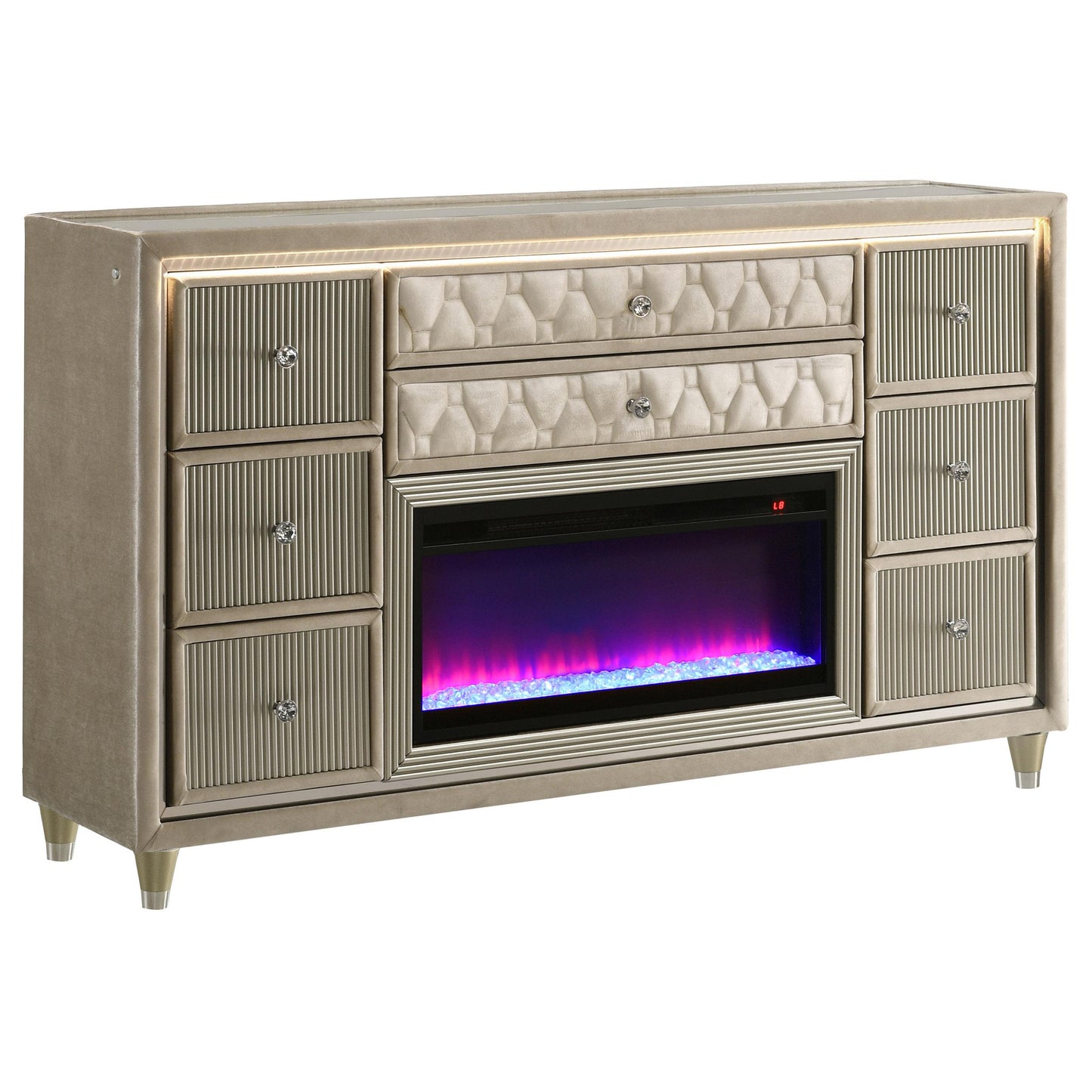  Coaster Furniture Lorient 222663FB 8-drawer LED Bedroom Flame Box Dresser - Ivory Camel IMAGE 1