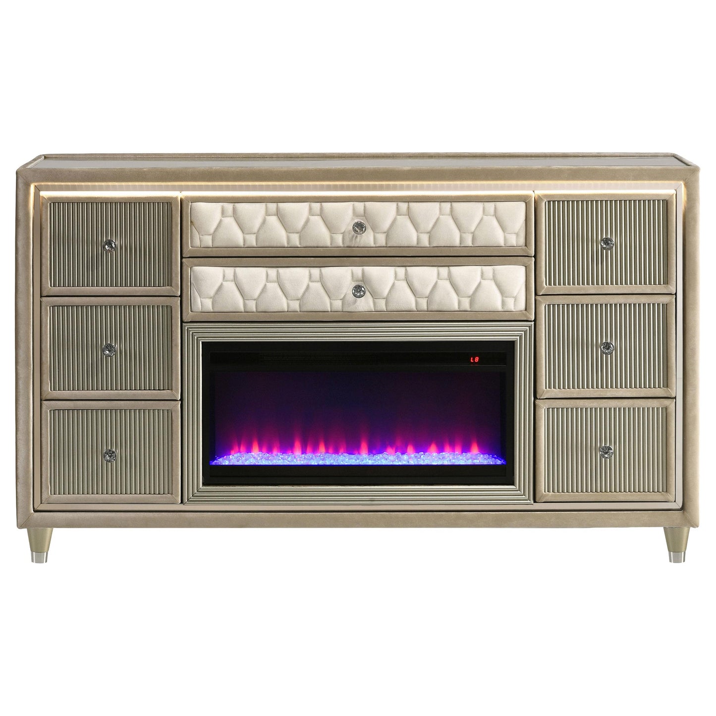  Coaster Furniture Lorient 222663FB 8-drawer LED Bedroom Flame Box Dresser - Ivory Camel IMAGE 13
