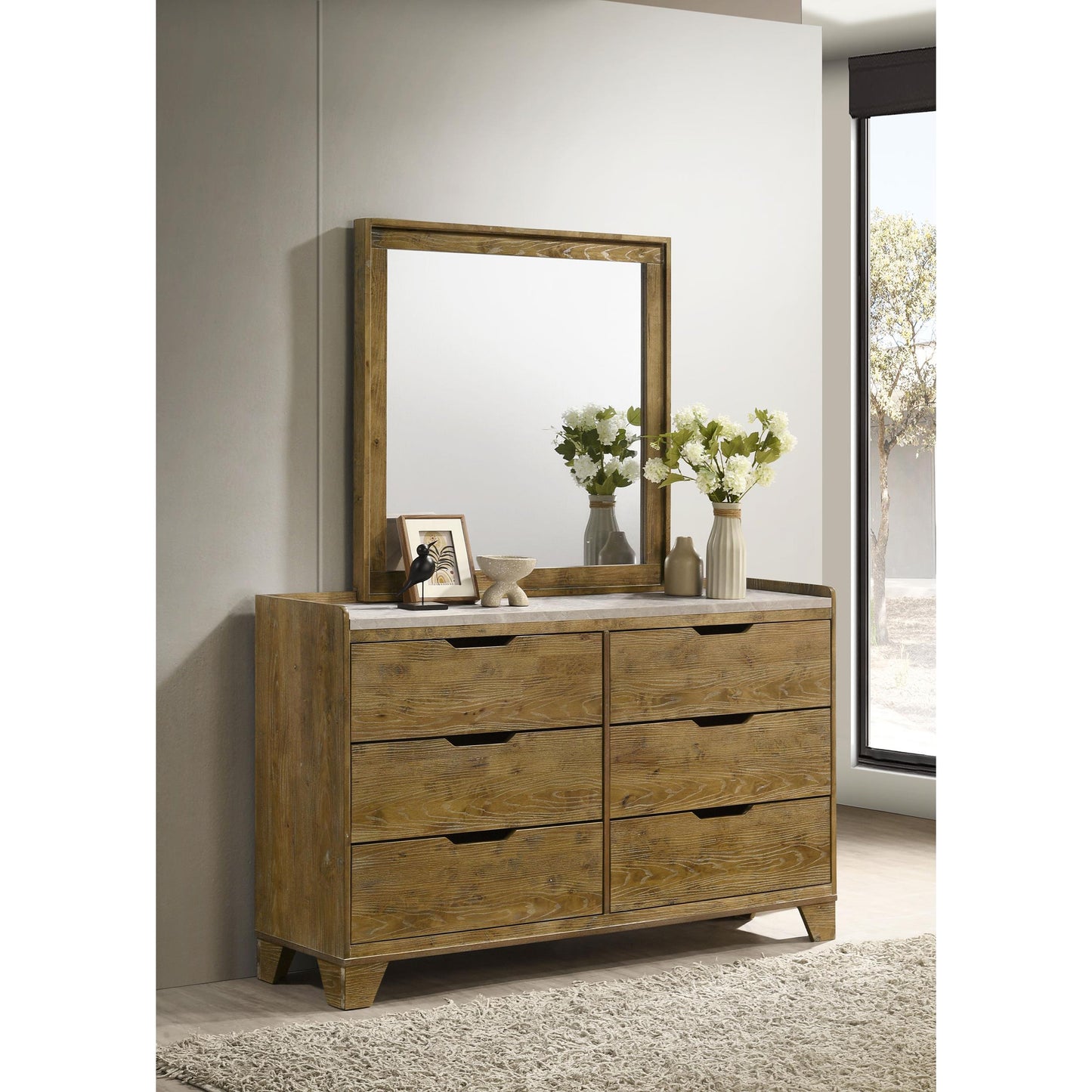 Coaster Furniture Henderson 222973M 6-drawer Bedroom Dresser with Mirror - Medium Oak IMAGE 5