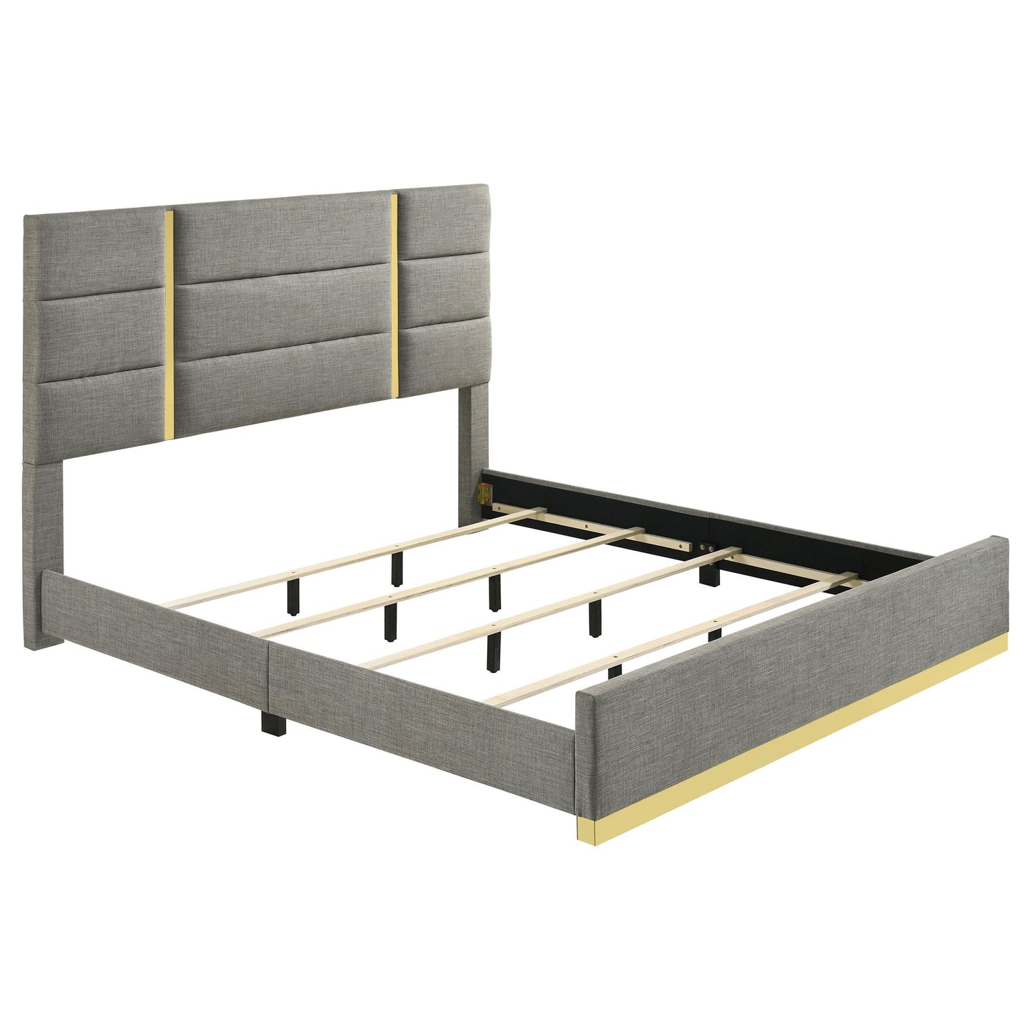  Coaster Furniture Ines 223091GRYKE 56-inch Fabric Upholstered Eastern King Panel Bed - Grey IMAGE 1