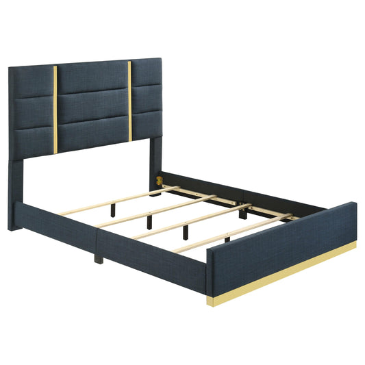  Coaster Furniture Ines 223091NVYQ 56-inch Fabric Upholstered Queen Panel Bed - Navy IMAGE 1