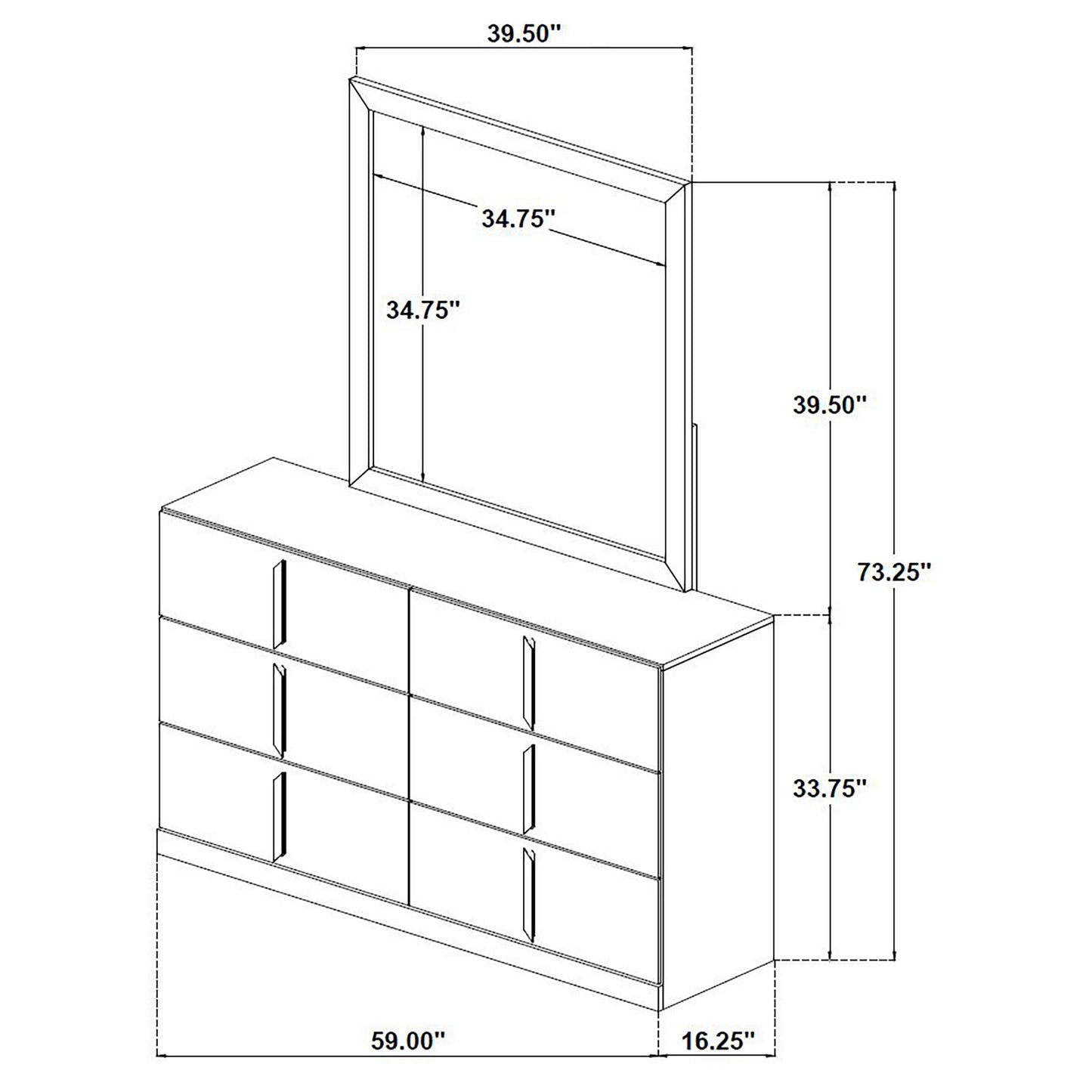  Coaster Furniture Ines 223093M 6-drawer Bedroom Dresser with Mirror - White High Gloss IMAGE 5