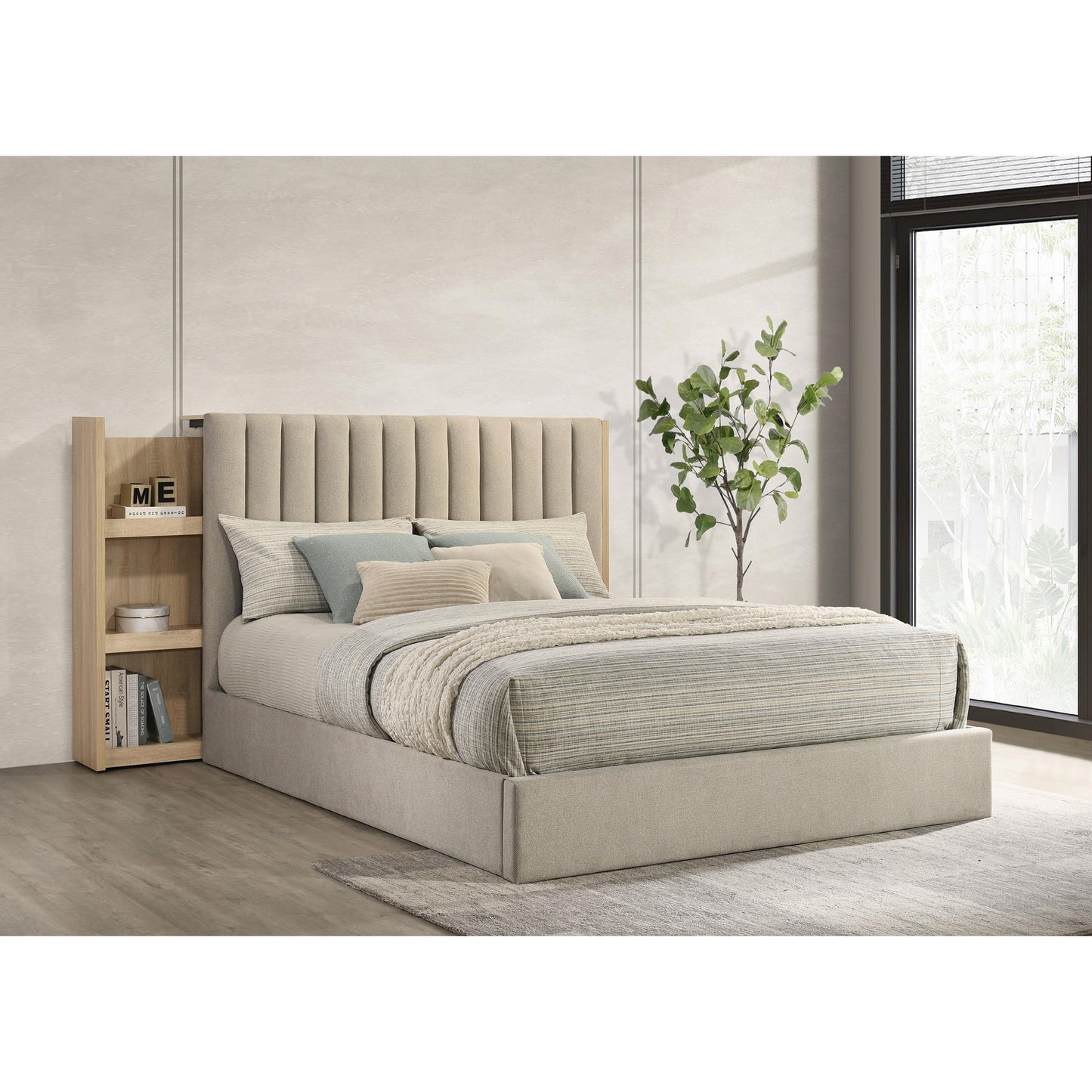  Coaster Furniture Arielle 223111Q Queen Bookcase Panel Storage Bed - Light Oak IMAGE 2