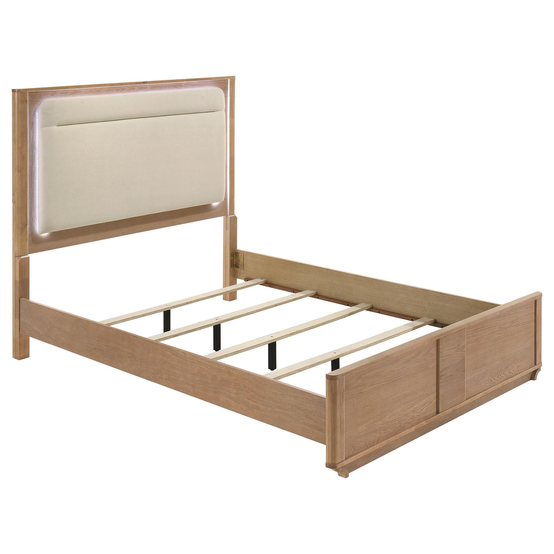  Coaster Furniture Leanne 223131Q Queen LED Panel Bed - Off White/Light Oak IMAGE 2