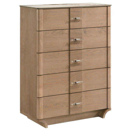  Coaster Furniture Leanne 223135 5-drawer Sinter Stone Top Chest - Light Oak IMAGE 1