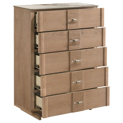  Coaster Furniture Leanne 223135 5-drawer Sinter Stone Top Chest - Light Oak IMAGE 12