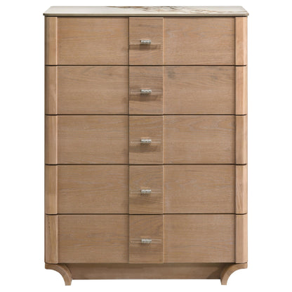  Coaster Furniture Leanne 223135 5-drawer Sinter Stone Top Chest - Light Oak IMAGE 8