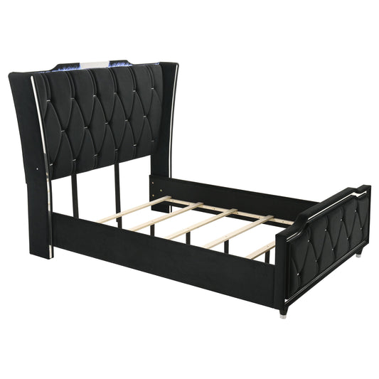  Coaster Furniture Lorient 223161Q Queen LED Upholstered Wingback Bed - Black IMAGE 1