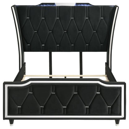  Coaster Furniture Lorient 223161Q Queen LED Upholstered Wingback Bed - Black IMAGE 3