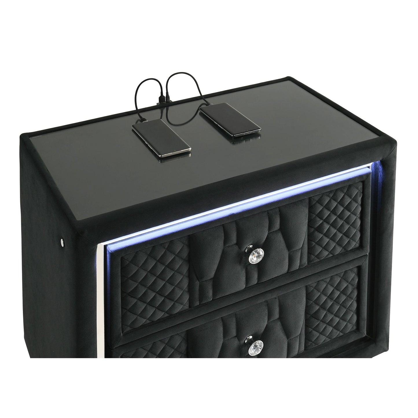  Coaster Furniture Lorient 223162 2-drawer LED Nightstand with USB - Black IMAGE 3