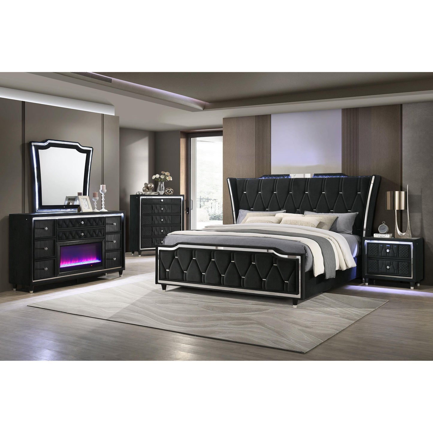  Coaster Furniture Lorient 223163FBM 8-drawer LED Flame Box Dresser and Mirror - Black IMAGE 15