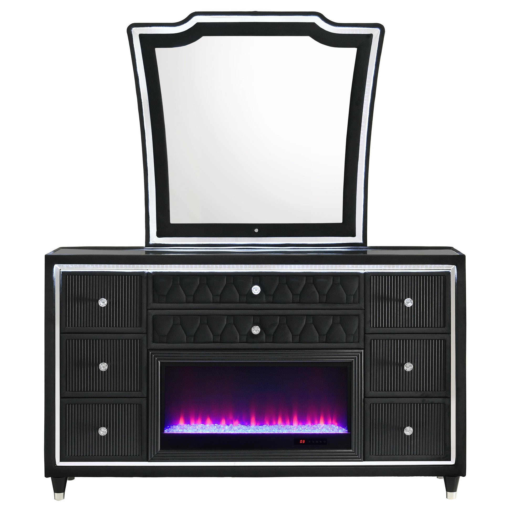  Coaster Furniture Lorient 223163FBM 8-drawer LED Flame Box Dresser and Mirror - Black IMAGE 8