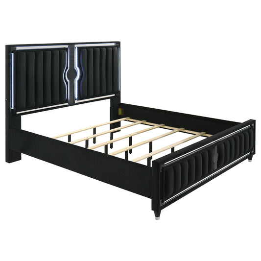  Coaster Furniture Ravenne 223191KE Velvet Upholstered Eastern King LED Panel Bed - Black IMAGE 1