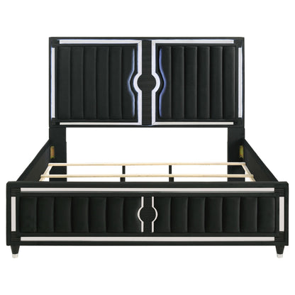  Coaster Furniture Ravenne 223191KE Velvet Upholstered Eastern King LED Panel Bed - Black IMAGE 3