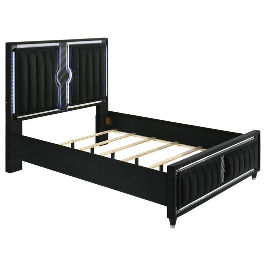  Coaster Furniture Ravenne 223191Q Velvet Upholstered Queen LED Panel Bed - Black IMAGE 1