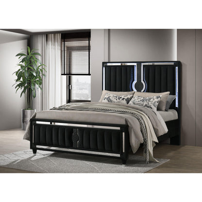  Coaster Furniture Ravenne 223191Q Velvet Upholstered Queen LED Panel Bed - Black IMAGE 4