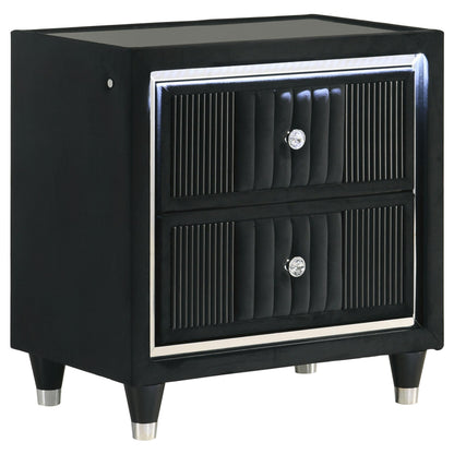  Coaster Furniture Ravenne 223192 2-drawer Velvet Upholstered LED Nightstand with USB - Black IMAGE 1