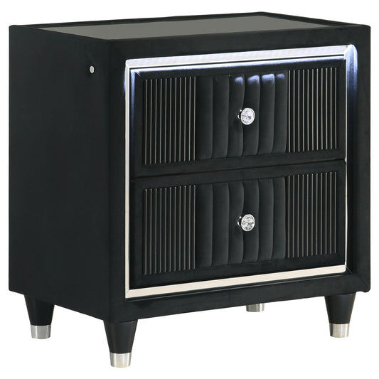  Coaster Furniture Ravenne 223192 2-drawer Velvet Upholstered LED Nightstand with USB - Black IMAGE 1