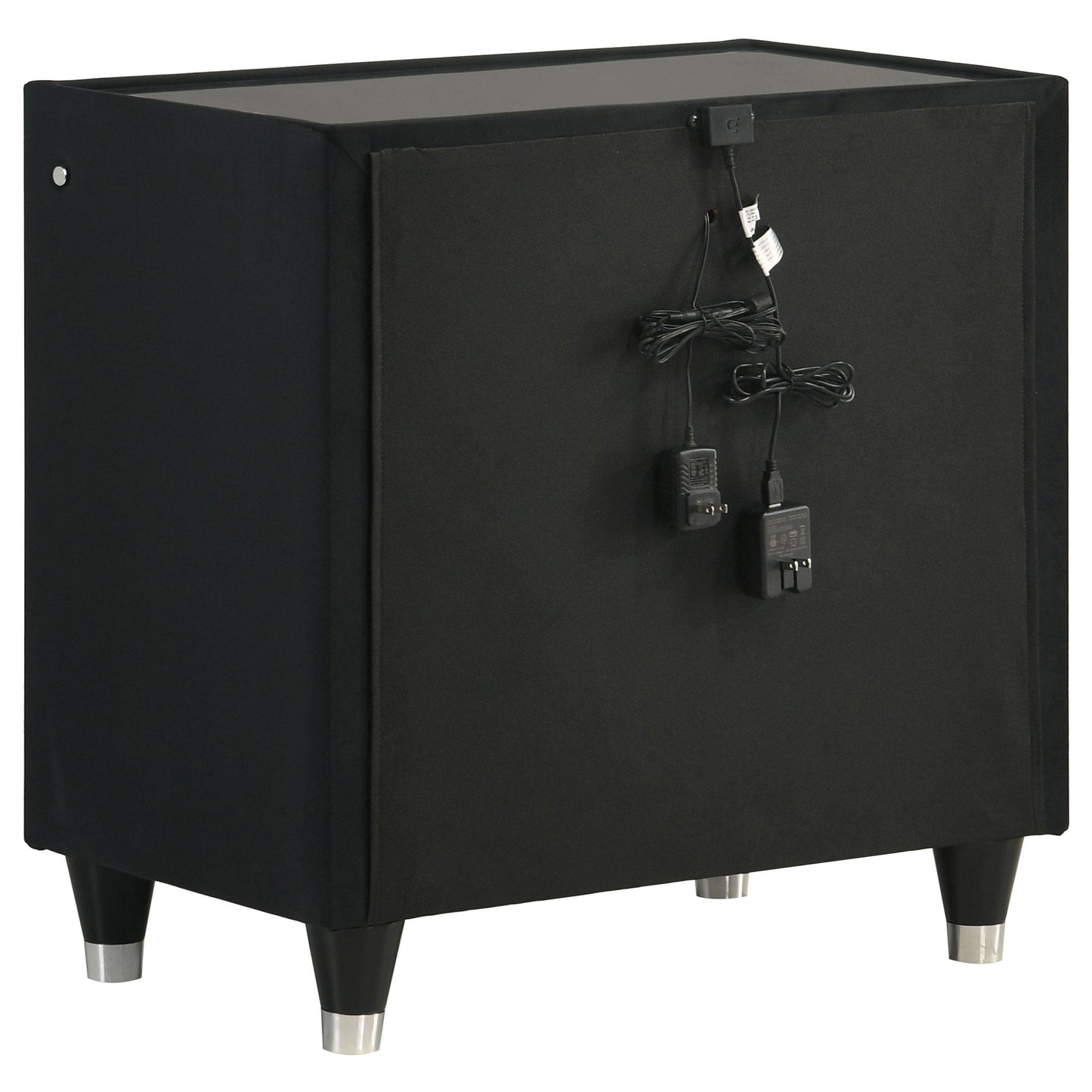  Coaster Furniture Ravenne 223192 2-drawer Velvet Upholstered LED Nightstand with USB - Black IMAGE 2