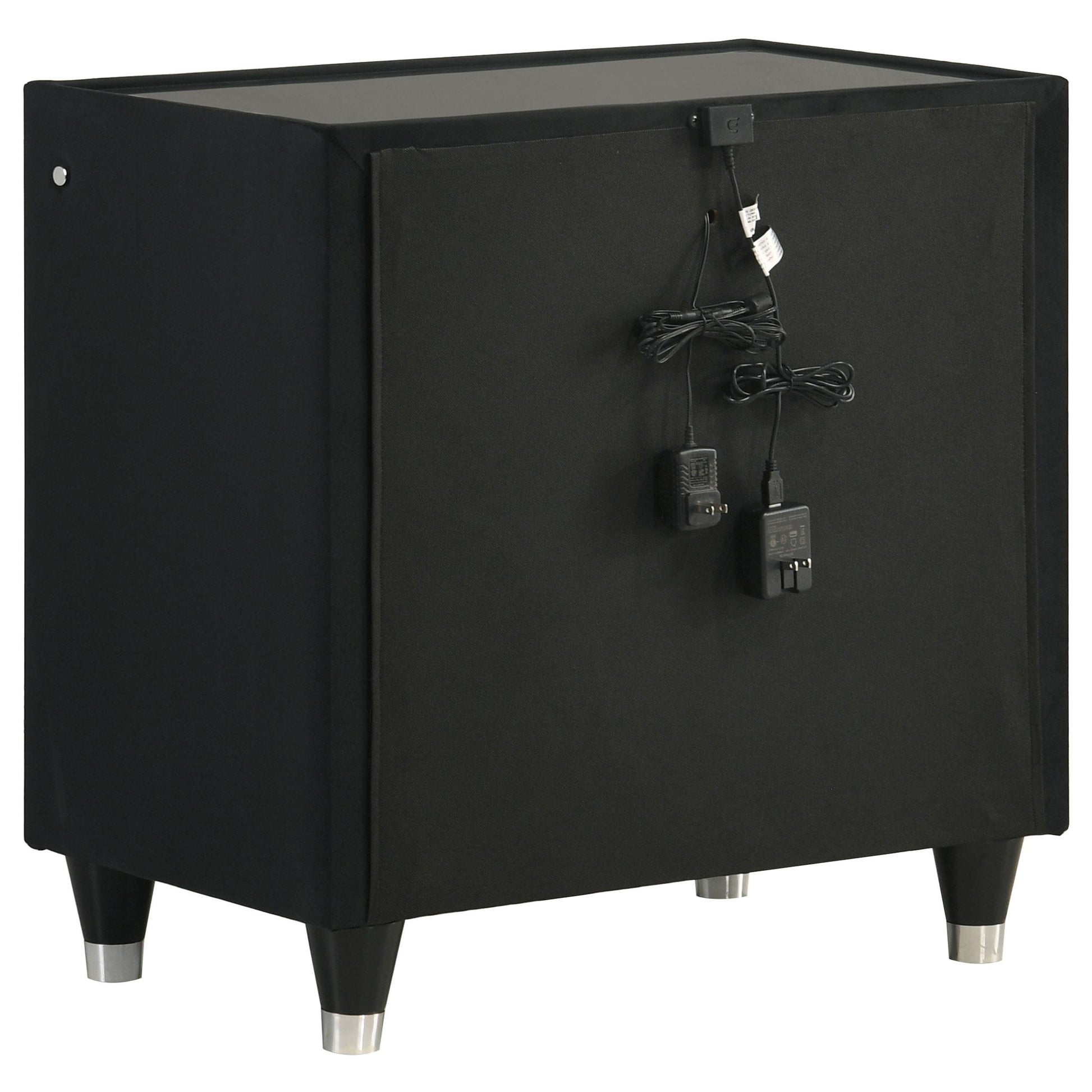  Coaster Furniture Ravenne 223192 2-drawer Velvet Upholstered LED Nightstand with USB - Black IMAGE 2