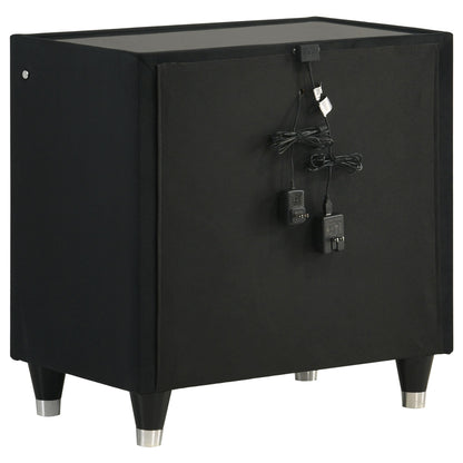  Coaster Furniture Ravenne 223192 2-drawer Velvet Upholstered LED Nightstand with USB - Black IMAGE 2