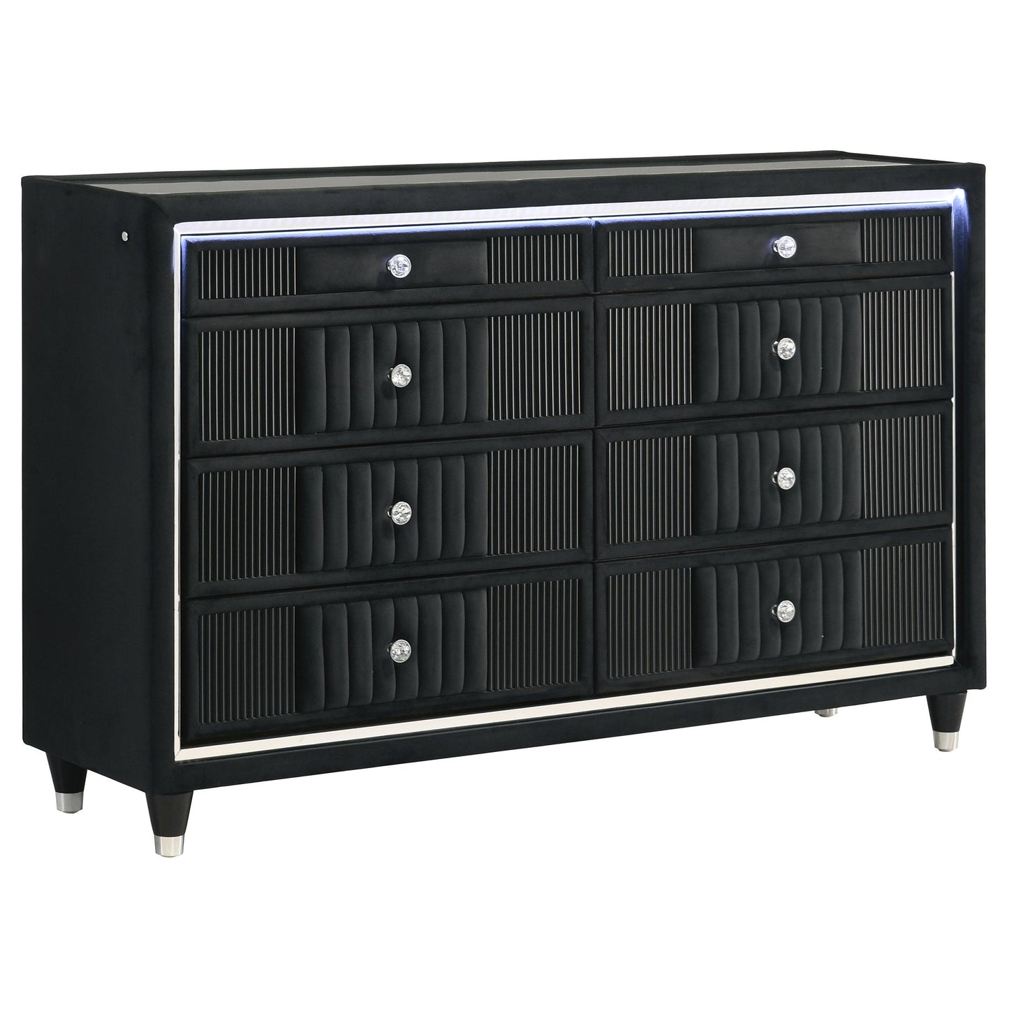  Coaster Furniture Ravenne 223193 8-drawer Velvet Upholstered LED Dresser Cabinet - Black IMAGE 1