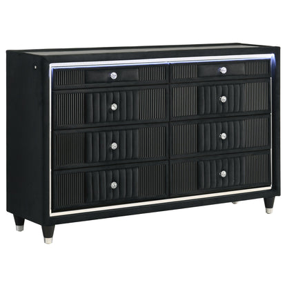  Coaster Furniture Ravenne 223193 8-drawer Velvet Upholstered LED Dresser Cabinet - Black IMAGE 1