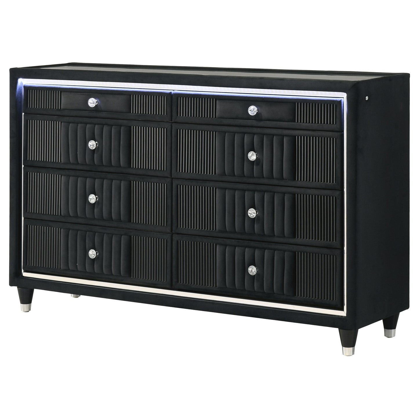  Coaster Furniture Ravenne 223193 8-drawer Velvet Upholstered LED Dresser Cabinet - Black IMAGE 11