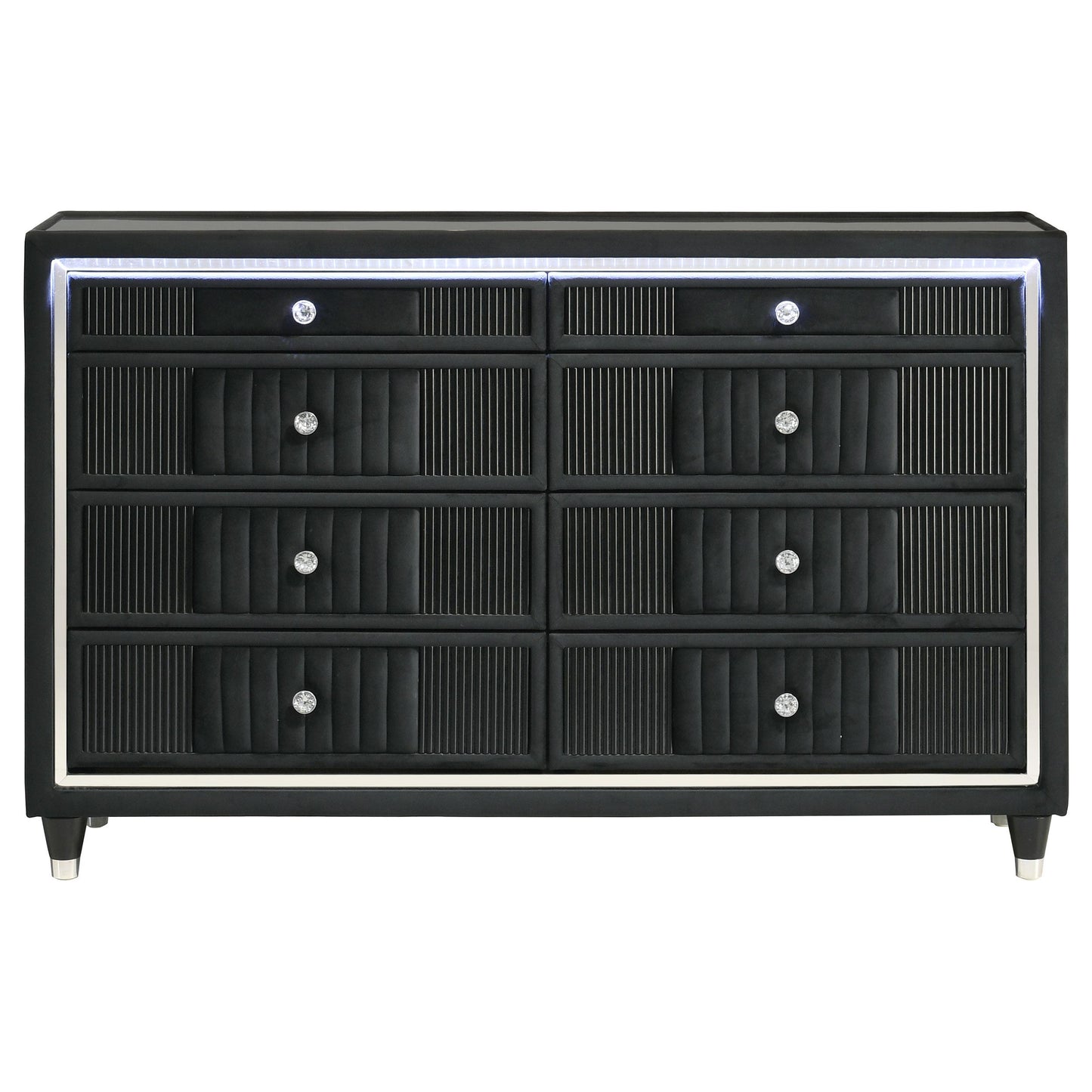  Coaster Furniture Ravenne 223193 8-drawer Velvet Upholstered LED Dresser Cabinet - Black IMAGE 8