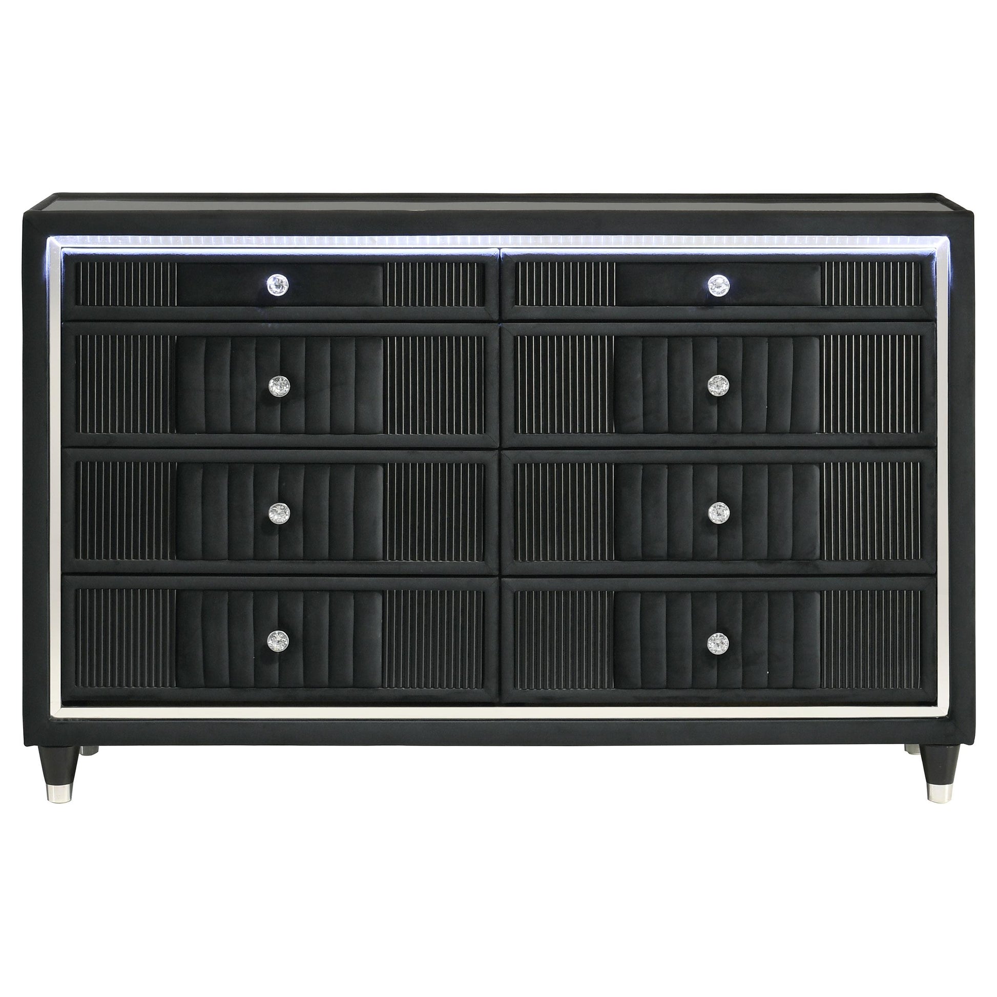  Coaster Furniture Ravenne 223193 8-drawer Velvet Upholstered LED Dresser Cabinet - Black IMAGE 8