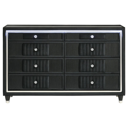  Coaster Furniture Ravenne 223193 8-drawer Velvet Upholstered LED Dresser Cabinet - Black IMAGE 8