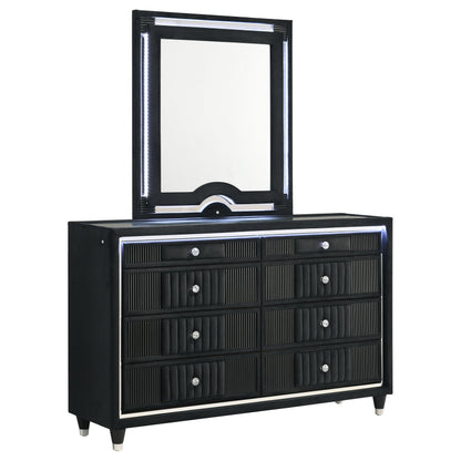  Coaster Furniture Ravenne 223193M 8-drawer Velvet Upholstered LED Dresser and Mirror - Black IMAGE 1