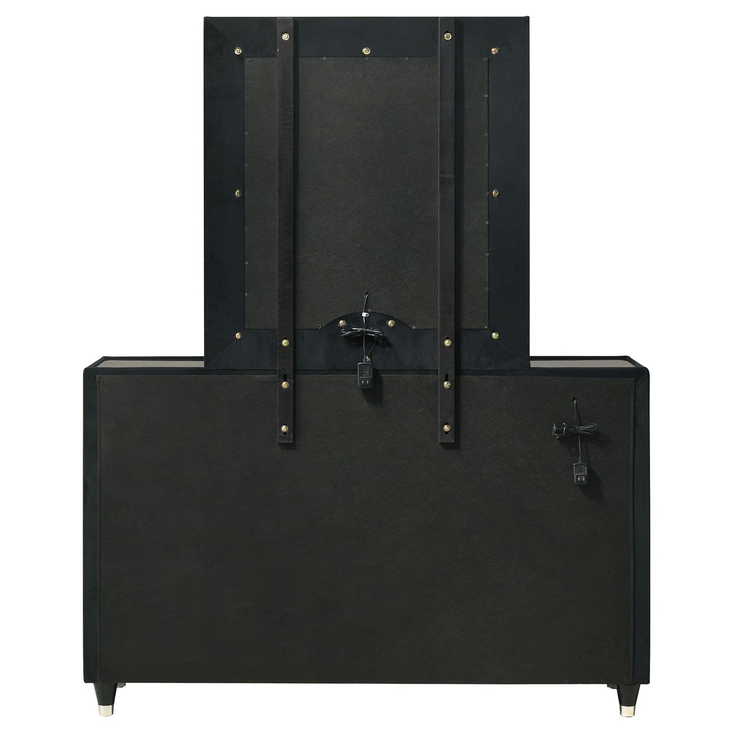  Coaster Furniture Ravenne 223193M 8-drawer Velvet Upholstered LED Dresser and Mirror - Black IMAGE 4