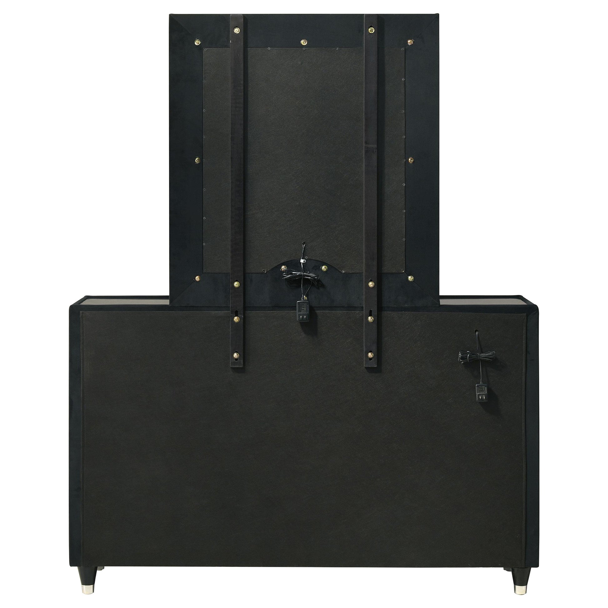  Coaster Furniture Ravenne 223193M 8-drawer Velvet Upholstered LED Dresser and Mirror - Black IMAGE 4