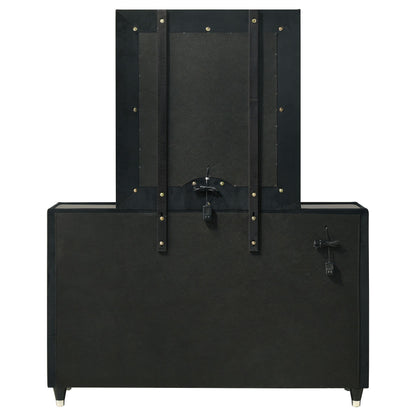  Coaster Furniture Ravenne 223193M 8-drawer Velvet Upholstered LED Dresser and Mirror - Black IMAGE 4