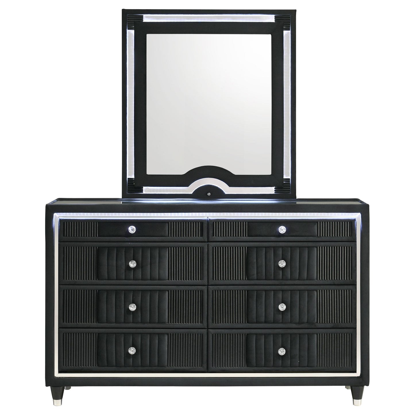  Coaster Furniture Ravenne 223193M 8-drawer Velvet Upholstered LED Dresser and Mirror - Black IMAGE 8