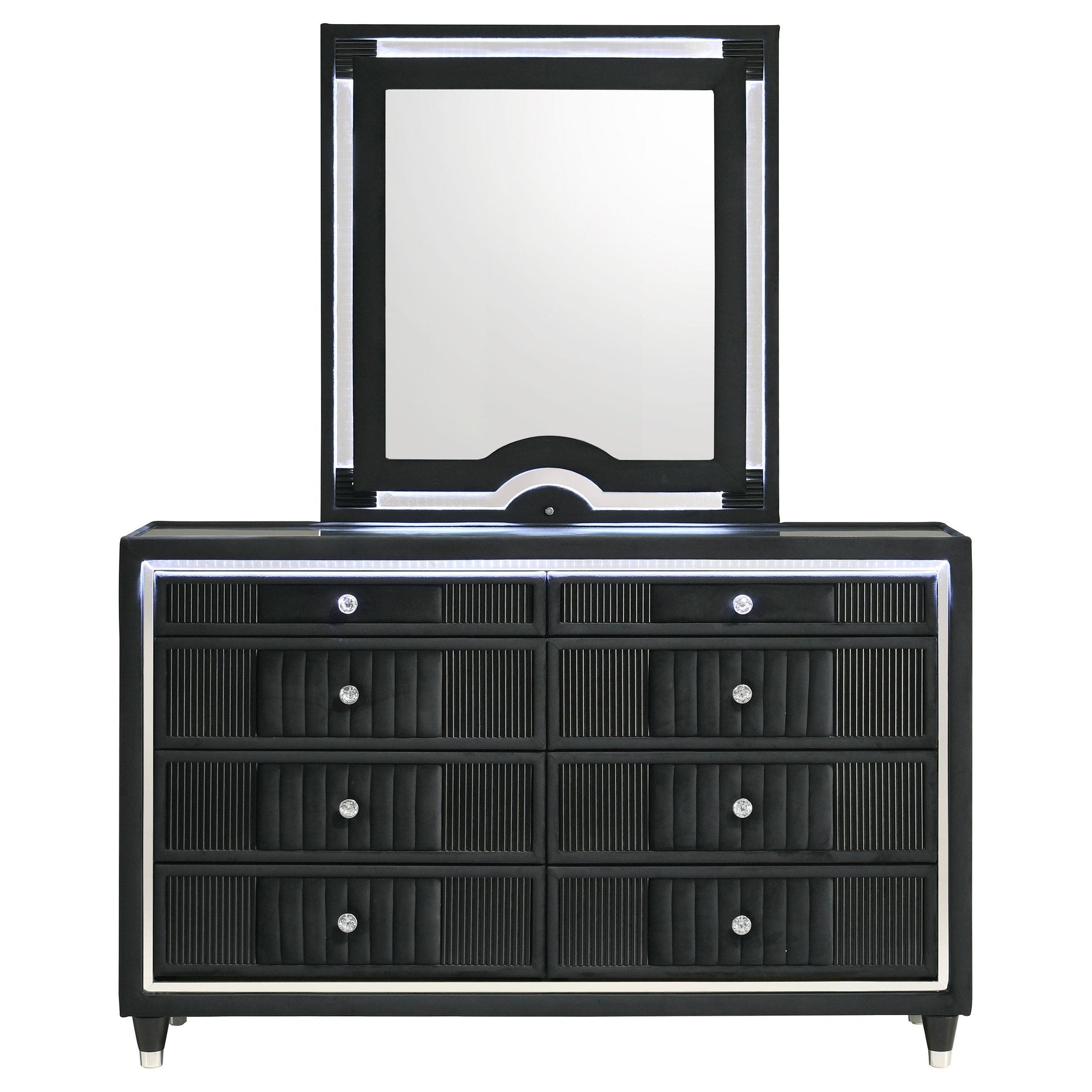  Coaster Furniture Ravenne 223193M 8-drawer Velvet Upholstered LED Dresser and Mirror - Black IMAGE 8