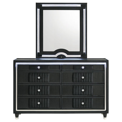  Coaster Furniture Ravenne 223193M 8-drawer Velvet Upholstered LED Dresser and Mirror - Black IMAGE 8