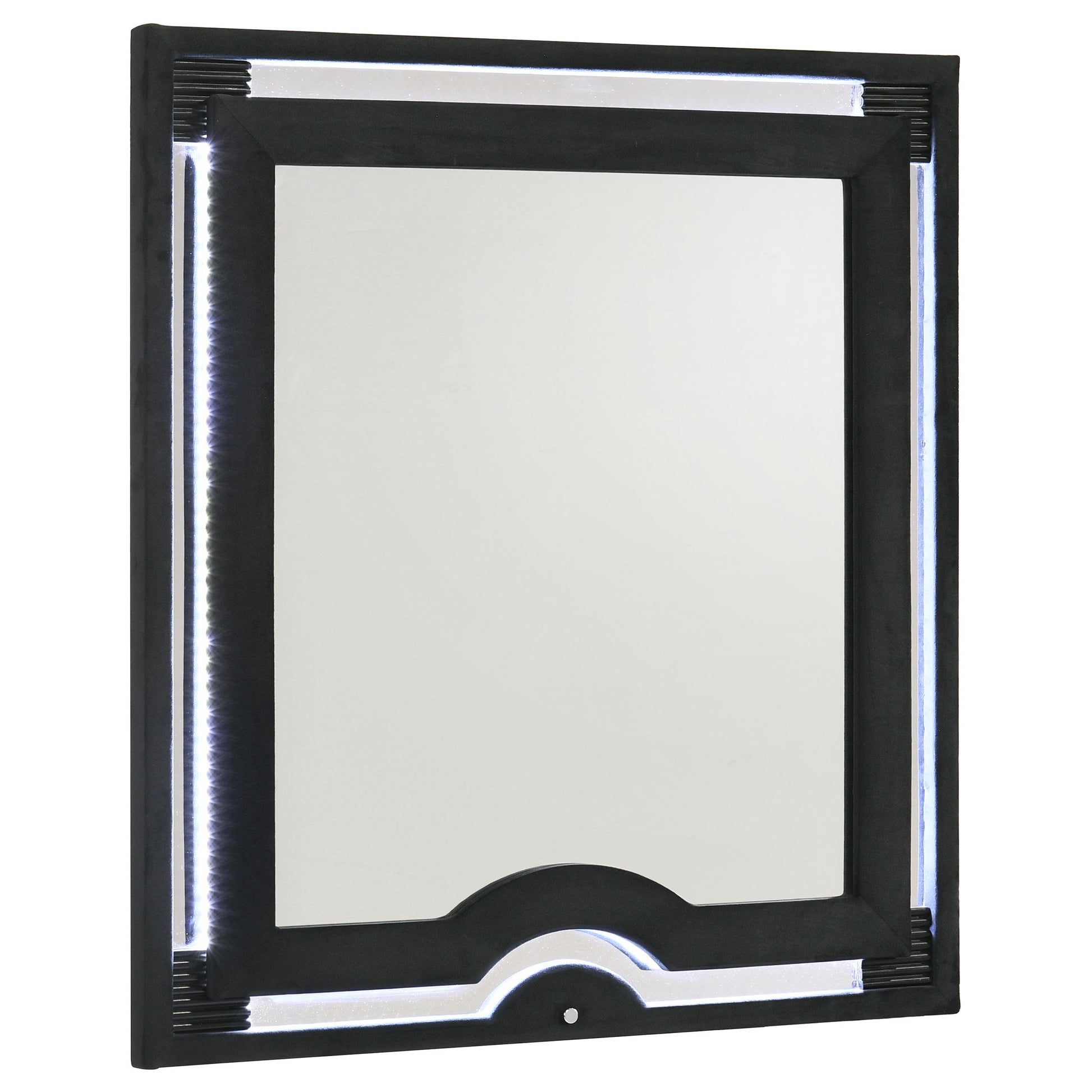  Coaster Furniture Ravenne 223194 Velvet Upholstered LED Dresser Mirror - Black IMAGE 1