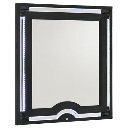  Coaster Furniture Ravenne 223194 Velvet Upholstered LED Dresser Mirror - Black IMAGE 1