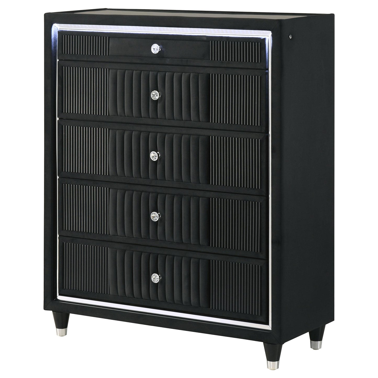  Coaster Furniture Ravenne 223195 5-drawer Velvet Upholstered LED Chest - Black IMAGE 11