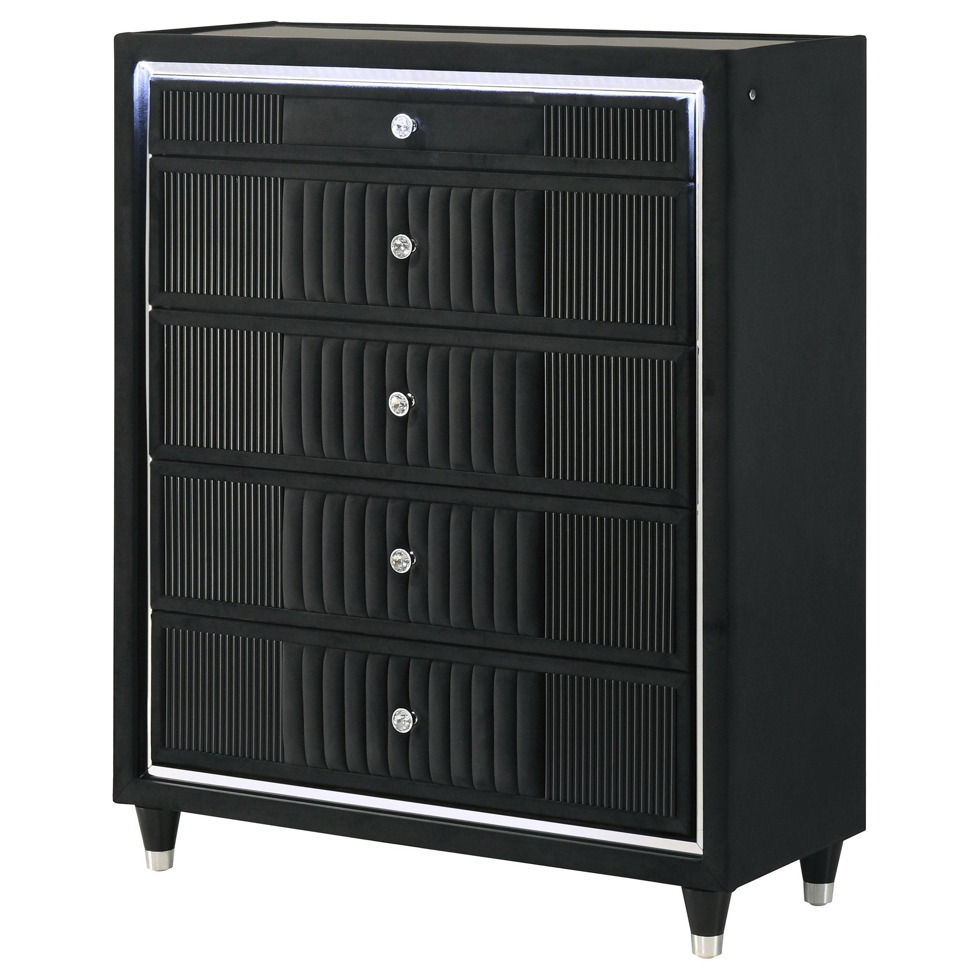  Coaster Furniture Ravenne 223195 5-drawer Velvet Upholstered LED Chest - Black IMAGE 11