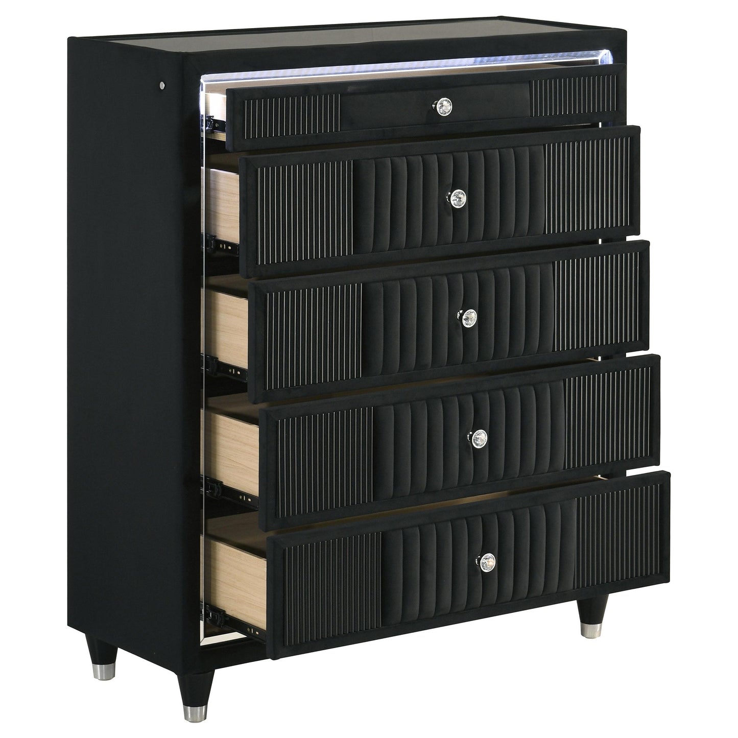  Coaster Furniture Ravenne 223195 5-drawer Velvet Upholstered LED Chest - Black IMAGE 15