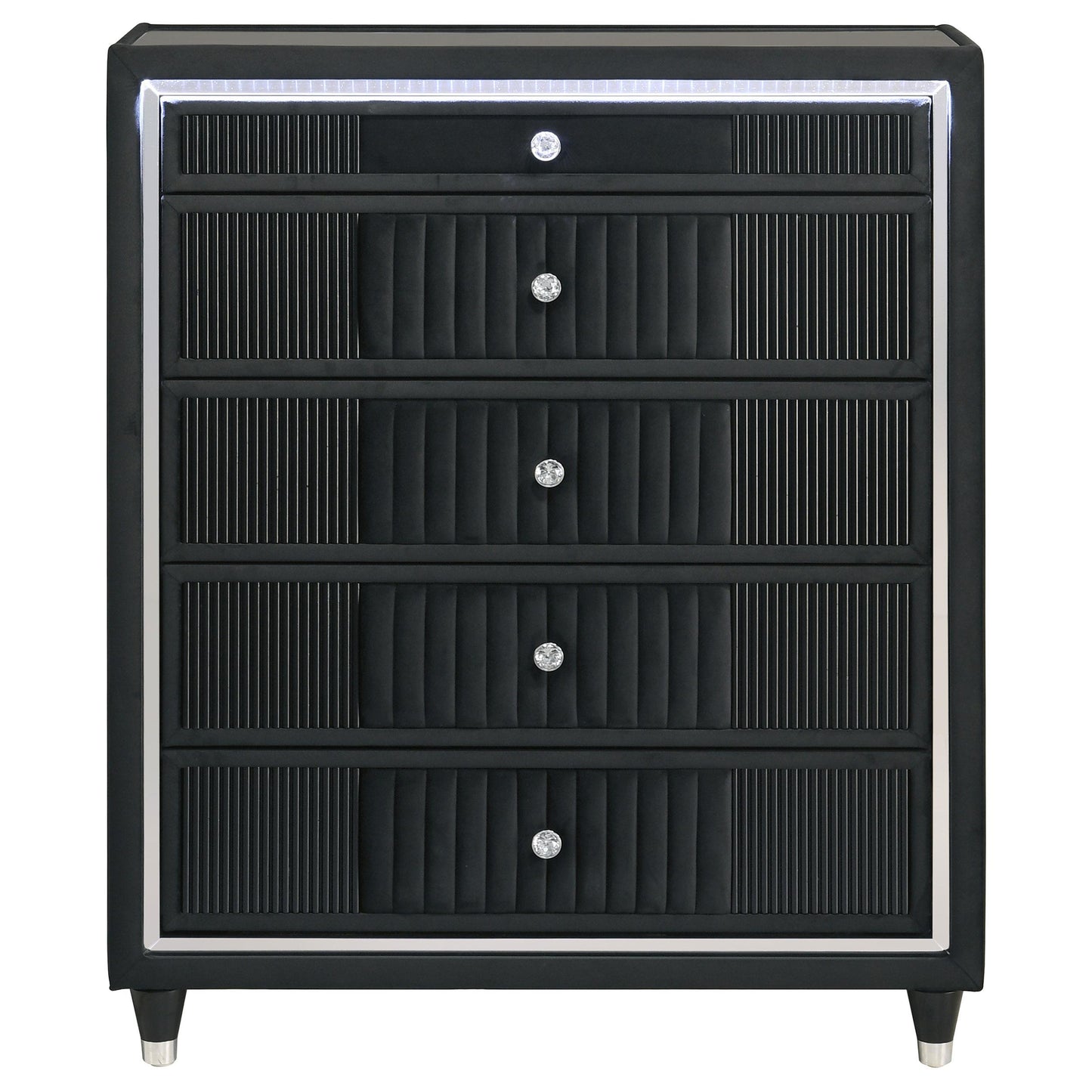  Coaster Furniture Ravenne 223195 5-drawer Velvet Upholstered LED Chest - Black IMAGE 7