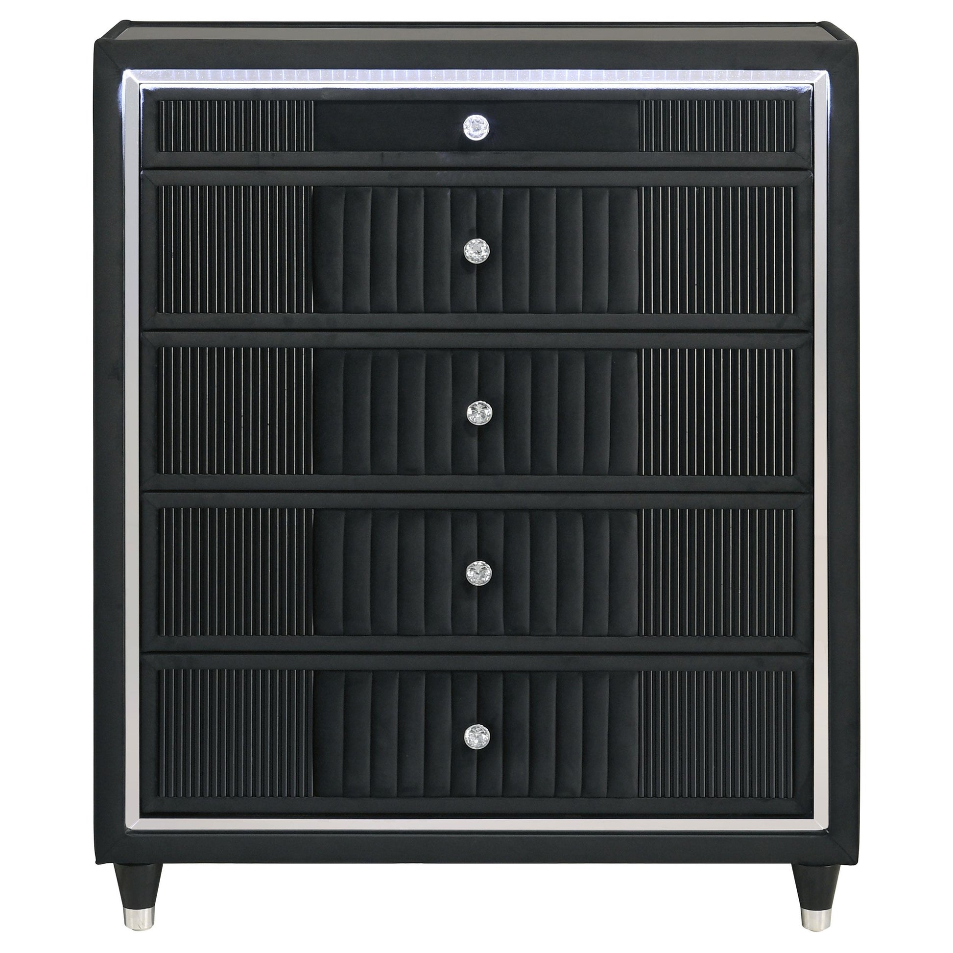  Coaster Furniture Ravenne 223195 5-drawer Velvet Upholstered LED Chest - Black IMAGE 7
