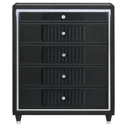  Coaster Furniture Ravenne 223195 5-drawer Velvet Upholstered LED Chest - Black IMAGE 7