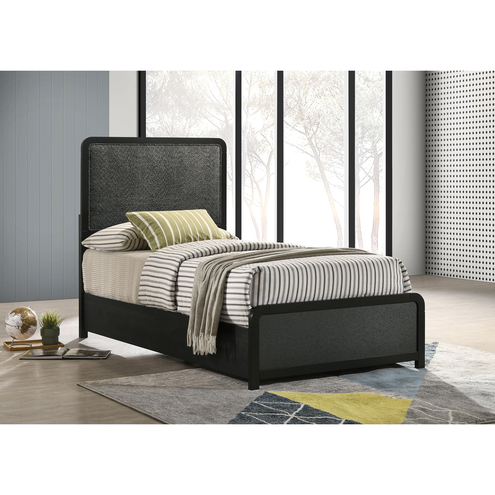  Coaster Furniture Cavelle 223661T 51-inch Upholstered Twin Panel Bed - Black IMAGE 6