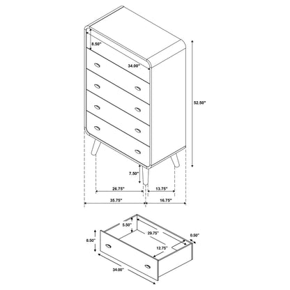  Coaster Furniture Robyn 225095 5-drawer Bedroom Chest - Light Ash IMAGE 12