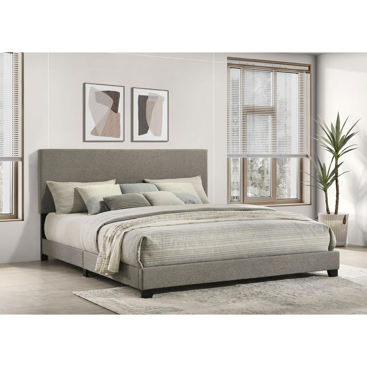  Coaster Furniture Dorian 300851KE Fabric Upholstered Eastern King Panel Bed - Taupe IMAGE 2